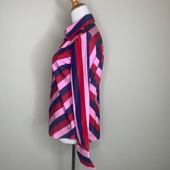 Tommy Hilfiger Blue Pink Red Striped Button Up Shirt Sz Medium - Picture 3 of 9